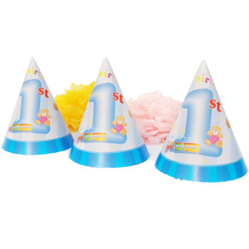 
                                        孩派HighParty生日派对用品//生日帽子//生日装扮//一岁男孩圆锥帽1个                