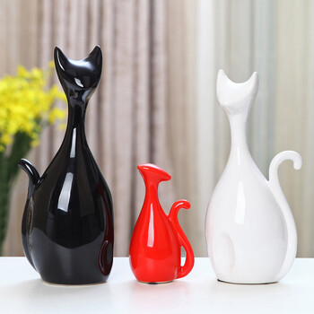 
                                        贝汉美（BHM） 陶瓷猫咪摆件装饰品 家居客厅电视柜红酒柜玄关办公室摆设工艺品 套装价                