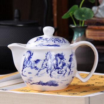 尚帝（shangdi）马到成功陶瓷大号茶盘整套双层隔热茶杯 茶壶带过滤 功夫茶具套装 彩盒装