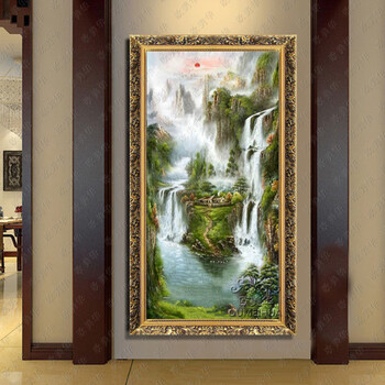 
                                        欧美华左右逢源聚宝盆手绘油画风景山水客厅玄关过道装饰画风水画有框画竖版 画芯*需要亲们到当地做框装裱 80*200厘米                