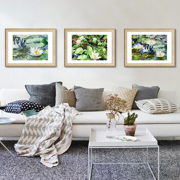 
                                        墙蛙wallwa 绚丽色彩 新中式客厅装饰画简约书房墙壁画风景挂画火焰花园 BEF款三幅一套 外框尺寸48*68cm                
