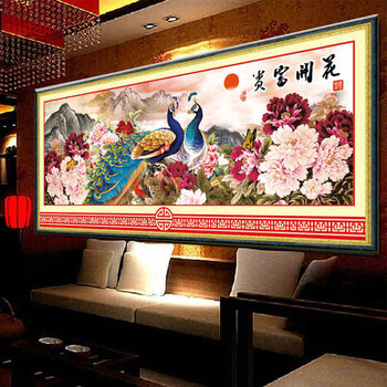 
                                        K-S十字绣客厅新款大幅家和万事兴花开富贵孔雀牡丹 9CT棉线240*95                