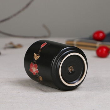 海州窑 功夫茶具纯手工手绘茶杯陶瓷品茗杯 日式创意个人杯陶瓷主人杯小茶杯 亚光黑-木棉花和杯