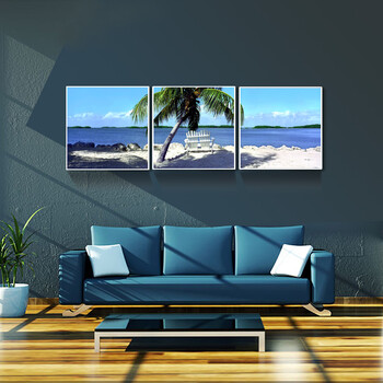Timax现代客厅装饰画 山水风景有框画油画地中海挂画 艺术画欧式卧室壁画沙发背景墙画三联 三联大海椰树 40*40cm实木有框画