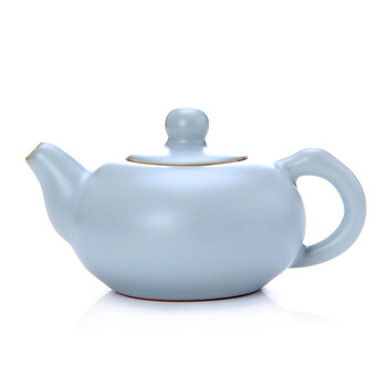 
                                        茗丰堂  台湾原矿汝窑茶具套装可开片可养蝉翼纹整套功夫茶具礼盒装礼品款 西施壶天青色梅花杯                