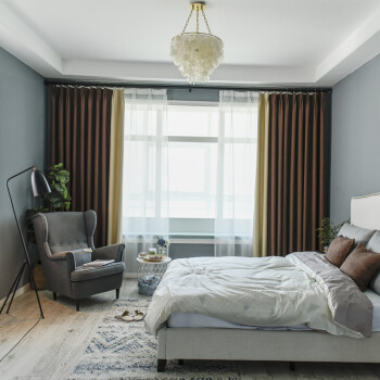 北欧棉麻风纯色窗帘布料简约现代客厅卧室飘窗亚麻风成品遮光 棕色