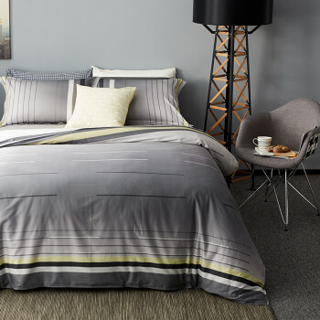大朴（DAPU）套件家纺 60支精梳纯棉四件套 梦幻几何印花件套 床单被套 灰色 1.5米床 200*230cm