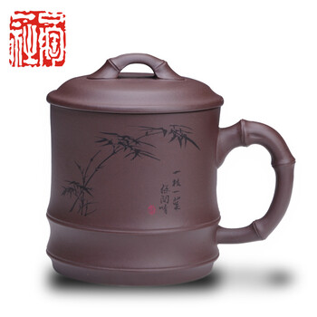 
                                        宜兴原矿老紫泥 紫砂紫砂杯手工  大竹节盖杯550cc紫砂杯茶杯茶杯 过滤 一陶一社                