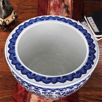 
                                        景烨陶瓷水缸鱼缸荷花缸特大号40cm~1米直径书房院子大堂瓷器花盆书画筒睡莲缸碗莲乌龟缸聚宝盆摆件 A款青花缠枝莲 特大号口径73厘米                