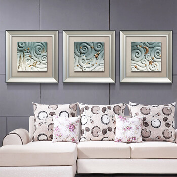 福雕家饰 沙发背景墙画客厅装饰画现代简约立体浮雕画挂画三联有框画 星空 蓝色框画