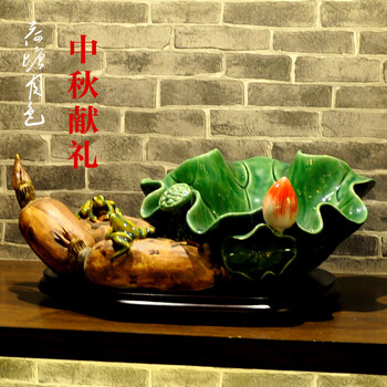 
                                                                                美陶家居创意中式装饰荷塘月色陶瓷小摆件茶几酒柜桌面石湾公仔小摆设 41*29*11CM                