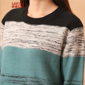 凌客leecoo2015秋冬新品毛衣大码女装针织衫女套头 SZ1026 湖蓝色 均码
