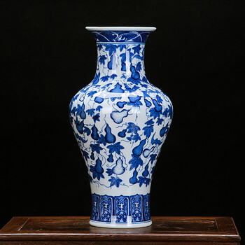 昶能景德镇陶瓷中式复古青花工艺品花瓶客厅书房时尚装饰品电视柜摆件 鱼尾瓶