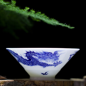 帝博钰 手绘青花茶杯品茗杯斗笠杯 景德镇青花手绘瓷茶具 龙