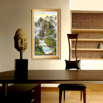 老深镇客厅装饰画欧式竖版玄关画餐厅走廊风景壁画挂画山水系列 A款 外径90x120cm
