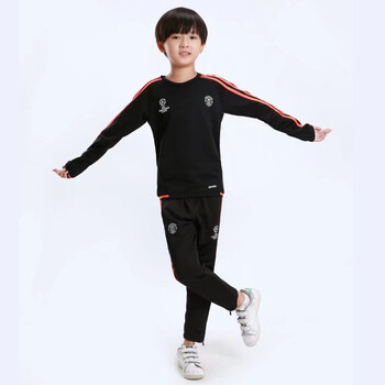 儿童足球训练服 初中学生长袖秋冬足球衣 校园运动服秋衣 曼联黑色带