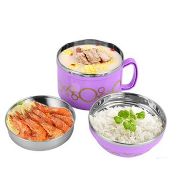 
                                        胜德佳彬不锈钢炫彩双层饭盒 防烫学生快餐杯 便当盒加厚学生饭缸 15CM蓝色                