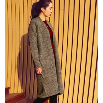 
                                        pansplor2015春秋新款韩版秋装毛衣外套中长款女式宽松大码针织衫开衫韩范 灰色 均码                