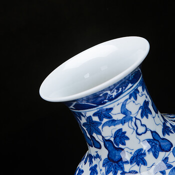 昶能景德镇陶瓷中式复古青花工艺品花瓶客厅书房时尚装饰品电视柜摆件 鱼尾瓶