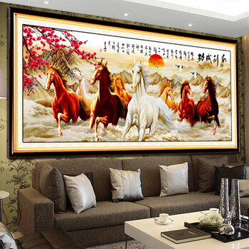 图慕 5D魔方钻钻石画八骏图十字绣 钻石绣贴钻画马到成功客厅大幅 马到成功八骏图 魔方圆钻 魔方圆钻-150*64cm大气磅礴