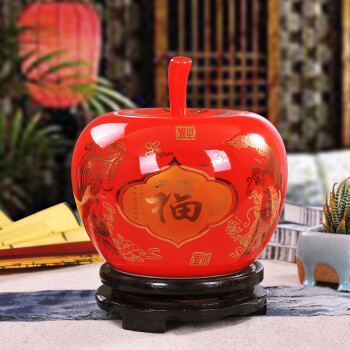 
                                        御雕坊 景德镇陶瓷花瓶工艺品摆件 中国红瓷器花瓶装饰品摆件 红福苹果不带盖高14CM*宽17CM                