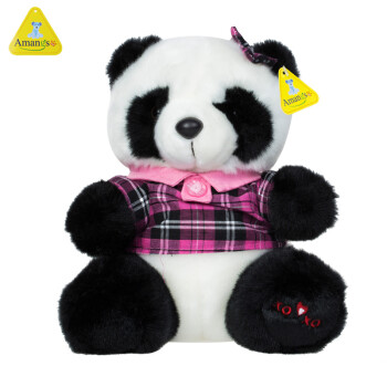 版格子熊猫 穿衣服熊猫 毛绒玩具熊猫 布娃娃 生