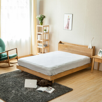 北欧白橡木双人床宜家实木床多功能床头设计简