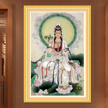 
                                        5d钻石画满钻观音菩萨钻石十字绣客厅新款玄关DIY装饰画西方三圣圆钻满钻钻石绣坐莲观音 5D炫彩实色圆钻 满钻 小版【53x84cm】                