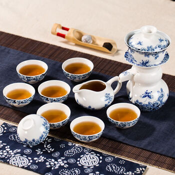 
                                        华盛和茶具套装 整套功夫茶具套装 半自动流水陶瓷套装11头 全手工青花瓷茶具套装 蝶恋花套装1                