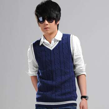 古由<em>卡</em>针织<em>马甲</em>男士修身V领针织衫青少年90后