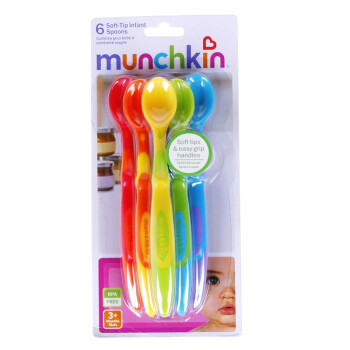 美国麦肯奇Munchkin 婴儿宝宝彩色长柄软头勺辅食软勺 米糊勺子~拆单个装 整套6支装