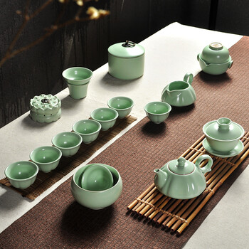 
                                        雅轾茗品 汝窑茶具陶瓷16头功夫茶具汝瓷茶壶茶杯整套红茶套装 多款可选 汝窑茶具16套装款 01                