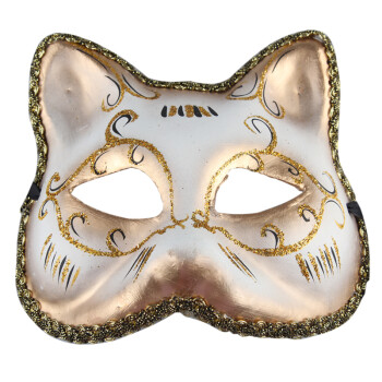
                                        仕彩 万圣节威尼斯面具 纸浆彩绘面具 欧式脸谱 情侣面具 银色猫脸                