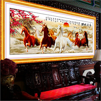 图慕 5D魔方钻钻石画八骏图十字绣 钻石绣贴钻画马到成功客厅大幅 马到成功八骏图 魔方圆钻 魔方圆钻-150*64cm大气磅礴