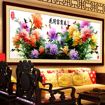 
                                        世轩十字绣成品客厅画电脑机绣十字绣成品花开富贵非手工不带框系列十字绣成品 花开富贵春 机绣成品 绣布尺寸(180X60厘米)                