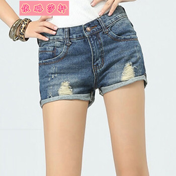 依璐莎轩 2014夏款 牛仔<em>浅色阔腿短裤</em>女加肥加