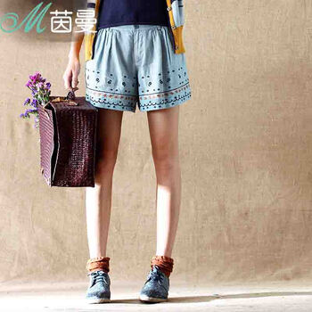 <em>茵曼短裤女</em>夏宽松2014新款亚麻显瘦阔腿裤短