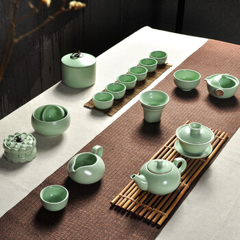 
                                        雅轾茗品 汝窑茶具陶瓷16头功夫茶具汝瓷茶壶茶杯整套红茶套装 多款可选 汝窑茶具16套装款 01                