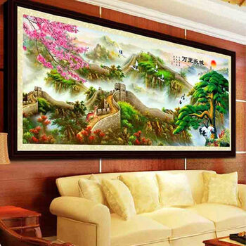 
                                                            KS十字绣客厅新款大画迎客松万里长城富贵绵延59色满绣风景大幅十字绣 丝线满绣】9915大版中格190X80CM四股定制                