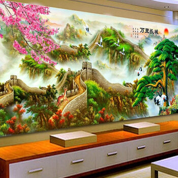 
                                                            KS十字绣客厅新款大画迎客松万里长城富贵绵延59色满绣风景大幅十字绣 丝线满绣】9915大版中格190X80CM四股定制                