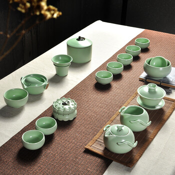
                                        雅轾茗品 汝窑茶具陶瓷16头功夫茶具汝瓷茶壶茶杯整套红茶套装 多款可选 汝窑茶具16套装款 01                
