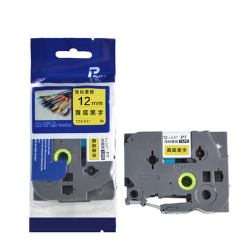 普贴（PUTY）TZ3-631色带黄底黑字12mm单支装 适用于兄弟PT系列标签机（PT-E115除外)(TZe-631)8米长