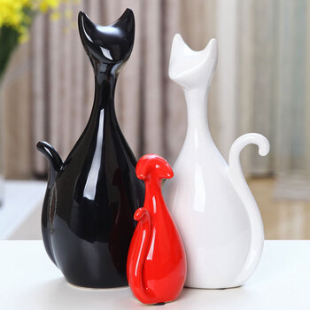 
                                        贝汉美（BHM） 陶瓷猫咪摆件装饰品 家居客厅电视柜红酒柜玄关办公室摆设工艺品 套装价                