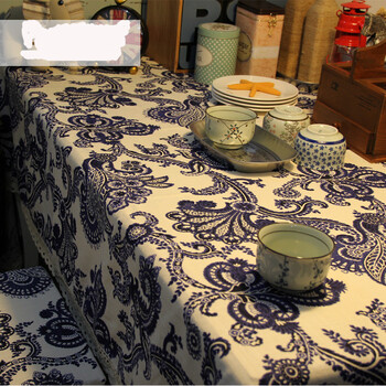 
                                        巨头欧式桌布亚麻桌布台布青花桌布家居装饰品 140*180                