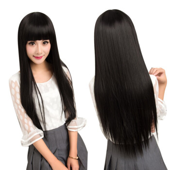 假发女长直发韩国女士齐刘海发套学生黑长发蓬松逼真头发可爱发型