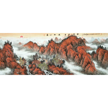 李可染再传弟子 刘首作 《万山红遍》六尺大幅