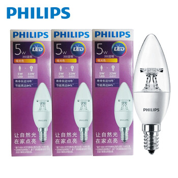 
                                                            飞利浦灯具（PHILIPS）小口灯泡水晶灯欧式花灯球泡拉尾蜡烛尖泡LED灯泡省电节能环保 E14小口 5.5W尖泡黄光2700K                