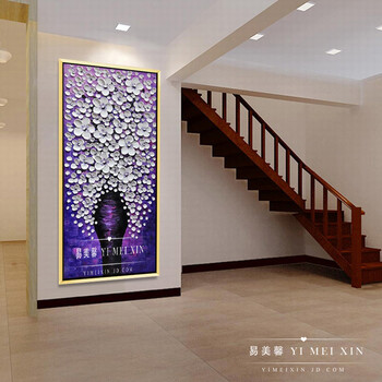 
                                        易美馨招财树 欧式油画 玄关装饰画 手绘走廊过道挂画 厚油立体油画 2号框如图 带框80X160CM                