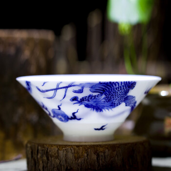 帝博钰 手绘青花茶杯品茗杯斗笠杯 景德镇青花手绘瓷茶具 龙