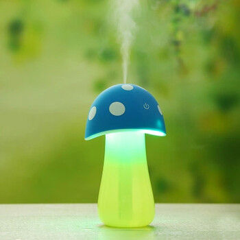 
                                        久乐肯（JOOLEK） 静音蘑菇灯加湿器usb喷雾桌面加湿器触摸开关带小夜灯防干烧 蓝色                